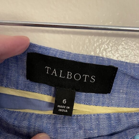 Talbots Women 6 Blue Linen Cotton Preppy Scalloped Hem Embroidered A-Line Skirt - Picture 10 of 10